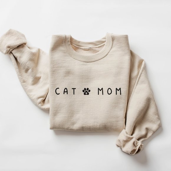 Aurlex Tees Tops - Cat Mom Sand Sweatshirt - Pet Parent Fur Mama Gift - Minimalist Cat Owner Gifts
